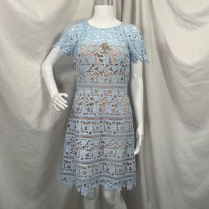 Eliza J Short Sleeve Midi Crochet Lace Sheath Dress Size 6